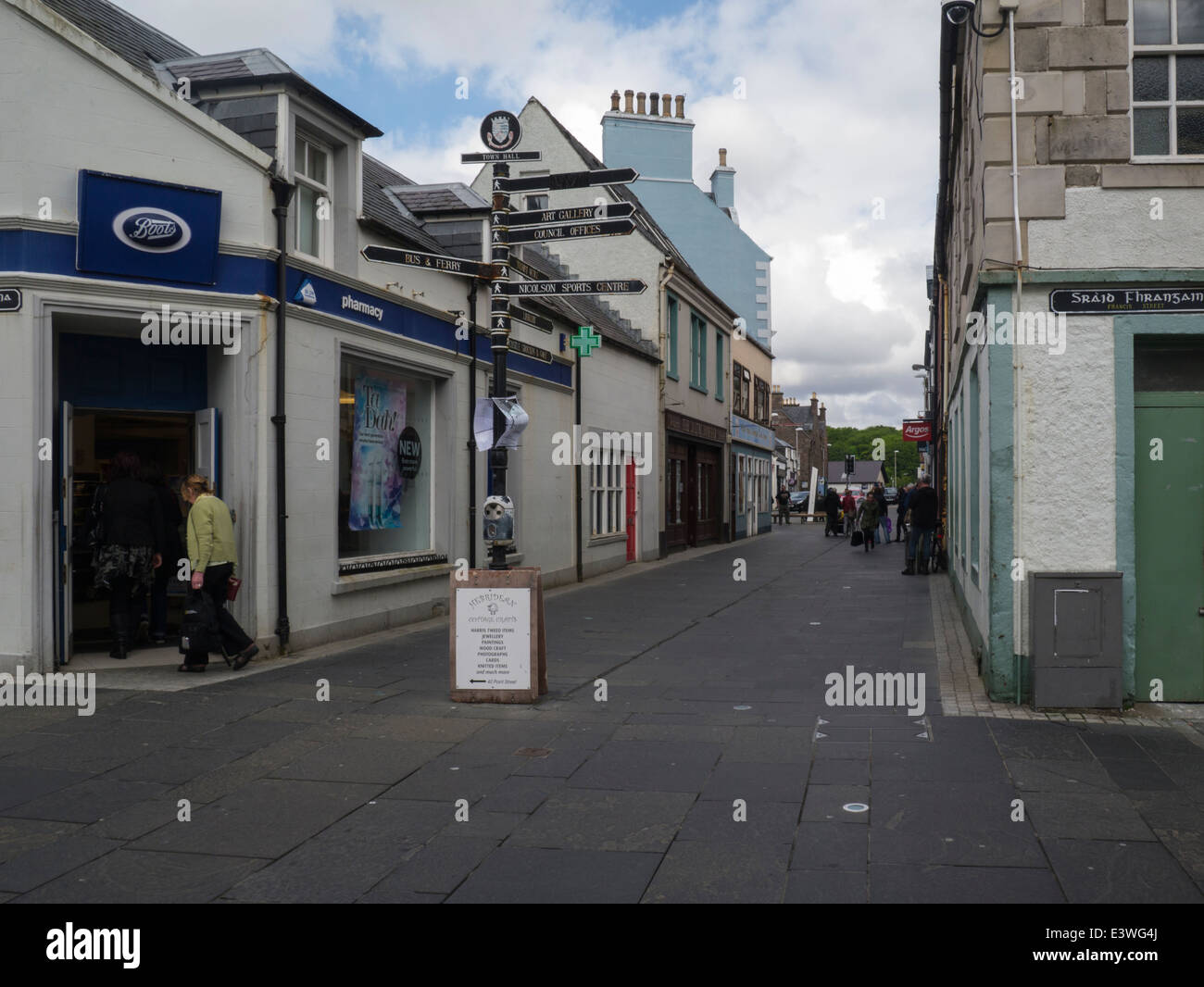 Looking down Cromwell Street town centre Stornoway Isle of Lewis Outer Hebrides Scottish Highlands Stock Photo