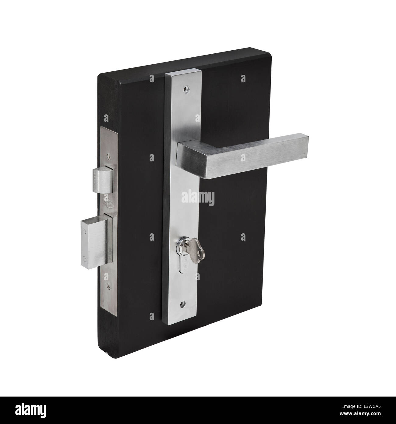 door lock fixture brushed steel fittings mechanism and keys Stock Photo