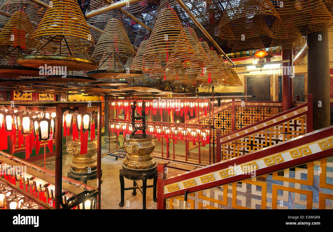 Interior View of Man Mo Temple, Hong Kong Stock Photo