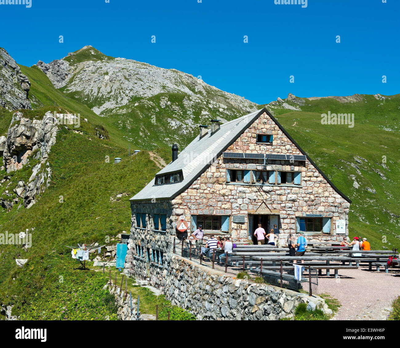 Pfälzerhütte, mountain refuge of the Liechtenstein Alpine Club, LAV, Bettlerjoch saddle, Rätikon Stock Photo