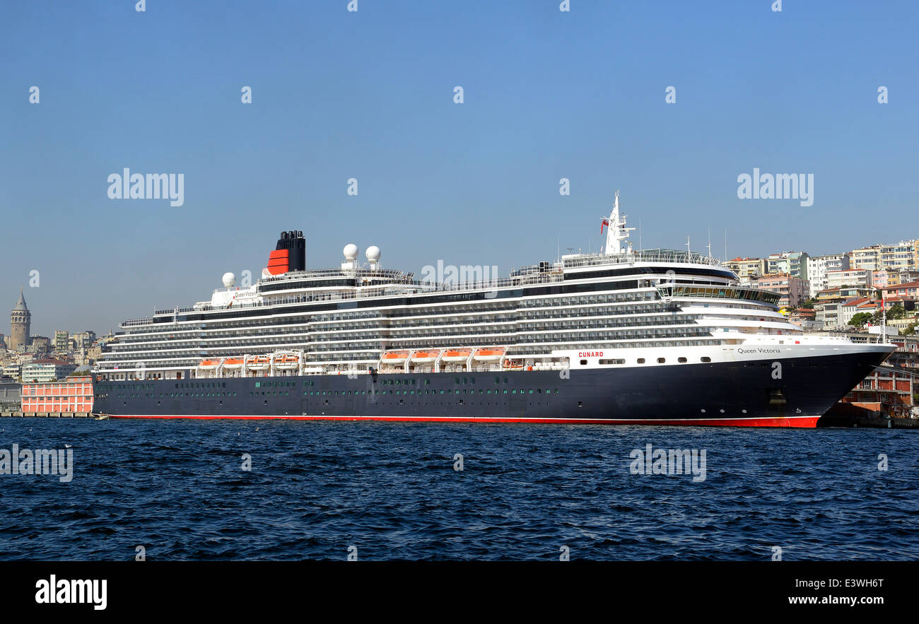 Queen Victoria cruise ship moored in the port of Istanbul, European side, Turkey Stock Photo