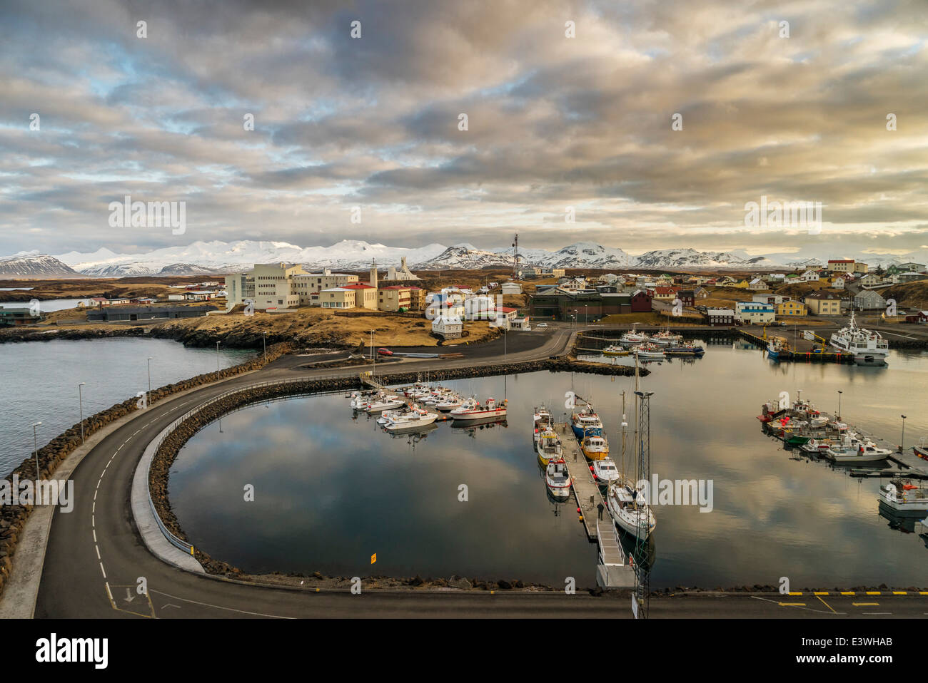 Top view of the harbor at Stykkisholmur, Snaefellsnes Peninsula, Iceland Stock Photo
