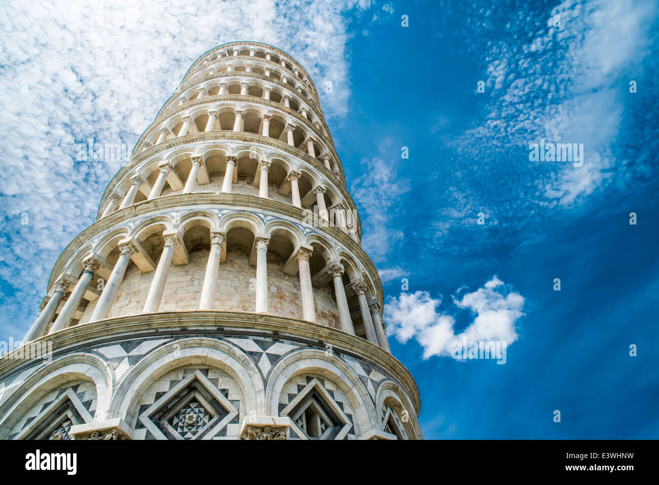 Leaning Tower of Pisa. Close up on blue sky Stock Photo