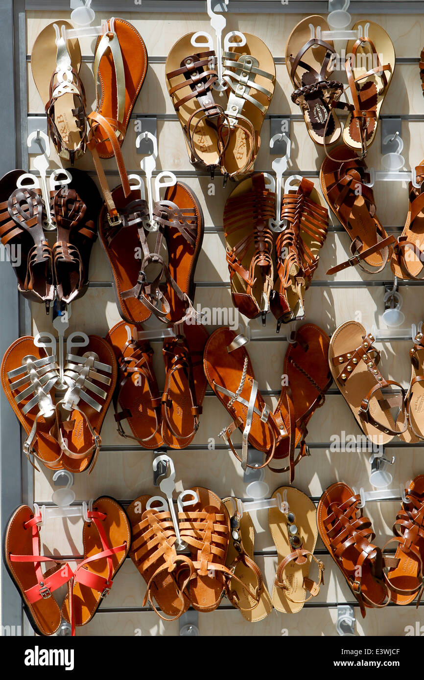 Greek sandals in old district Plaka in Athens Stock Photo - Alamy