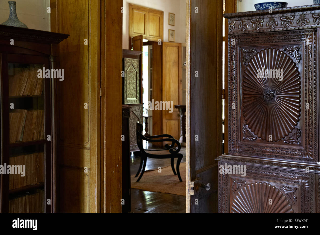View into drawing room in La Maison Creole a French colonial house also known as Eureka or house of 109 doors in Moka Mauritius Stock Photo