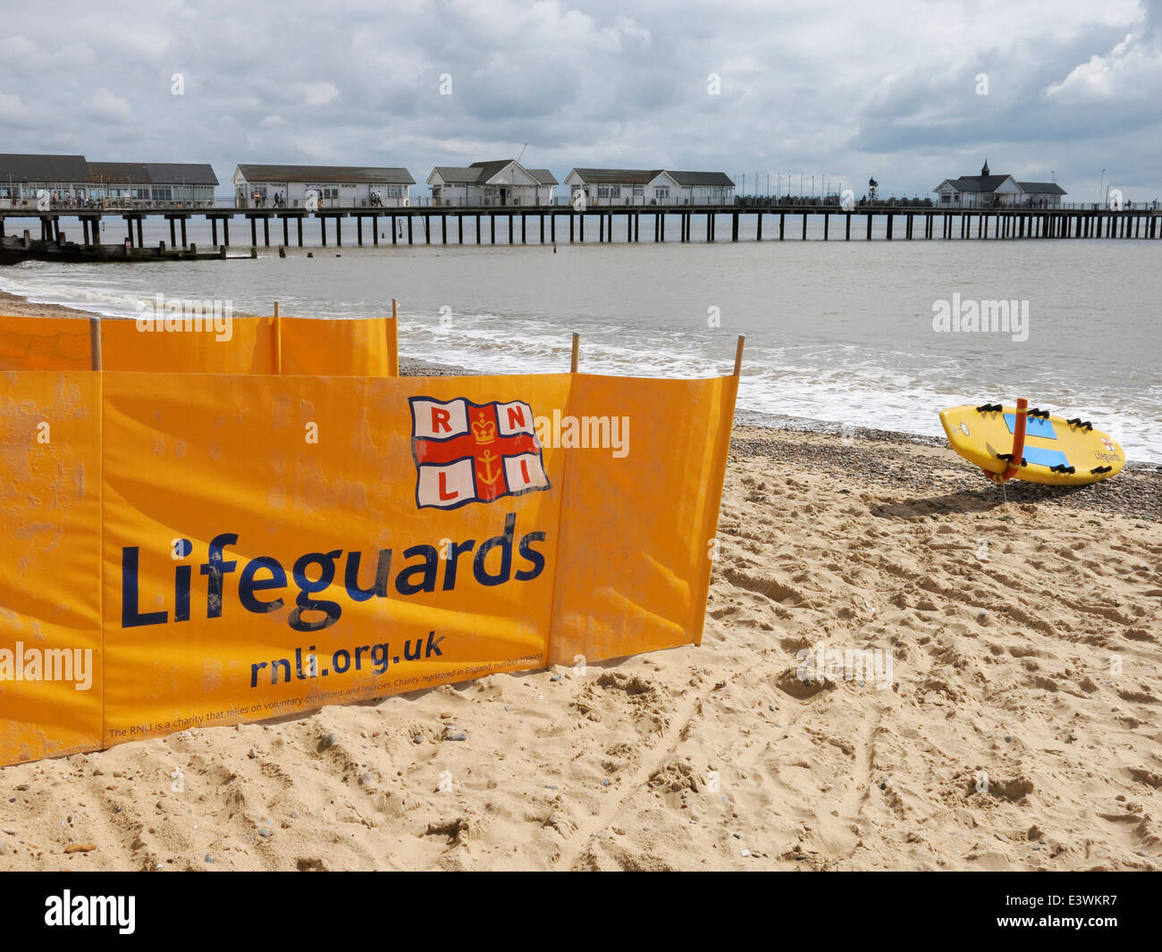Lifeguard station on Southwold beach, Suffolk, England. Stock Photo