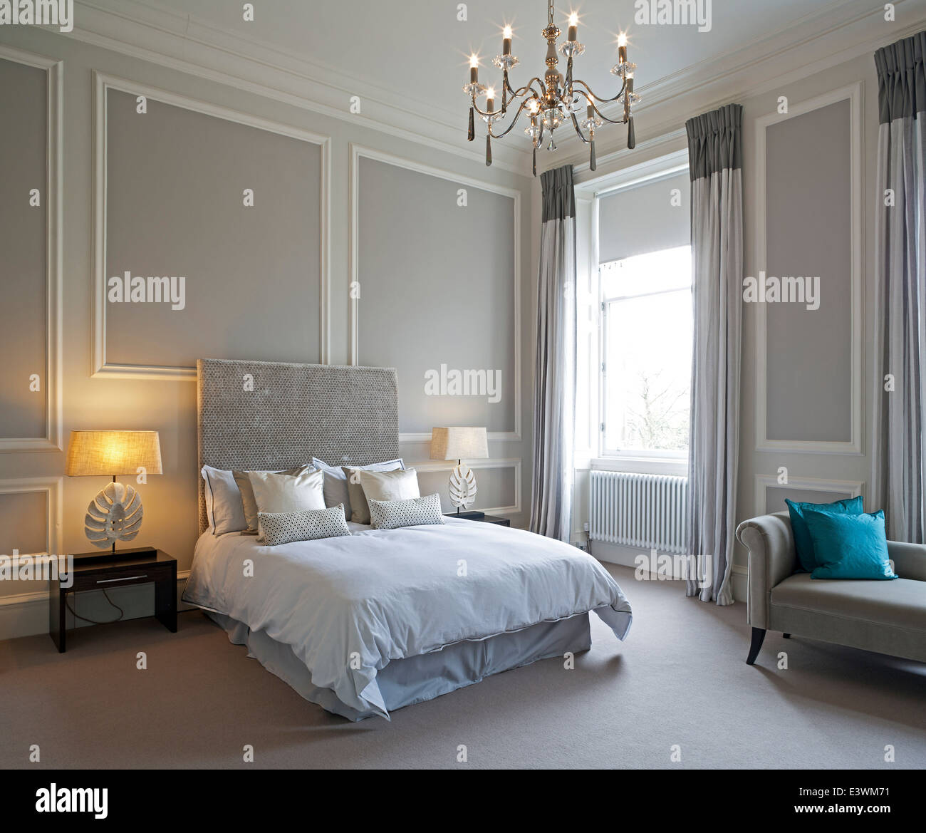 Double bed in traditional bedroom, Devonshire Terrace, Glasgow