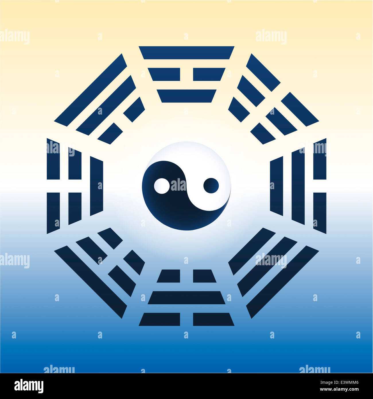 I Ching with eight trigrams and the yin and yang symbol in the center. Stock Photo