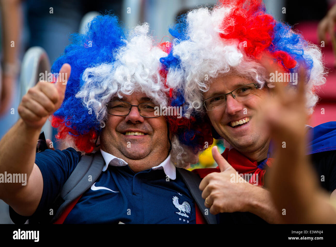 Brasilia, Brazil. 30th June, 2014. A France's fans pose before a Round of 16 match between France and Nigeria of 2014 FIFA World Cup at the Estadio Nacional Stadium in Brasilia, Brazil, on June 30, 2014. Credit:  Liu Bin/Xinhua/Alamy Live News Stock Photo