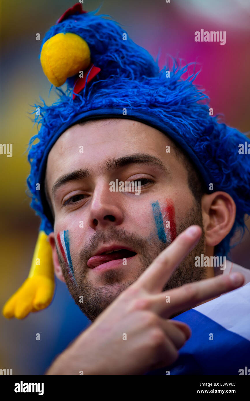 Brasilia, Brazil. 30th June, 2014. A France's fan poses before a Round of 16 match between France and Nigeria of 2014 FIFA World Cup at the Estadio Nacional Stadium in Brasilia, Brazil, on June 30, 2014. Credit:  Liu Bin/Xinhua/Alamy Live News Stock Photo