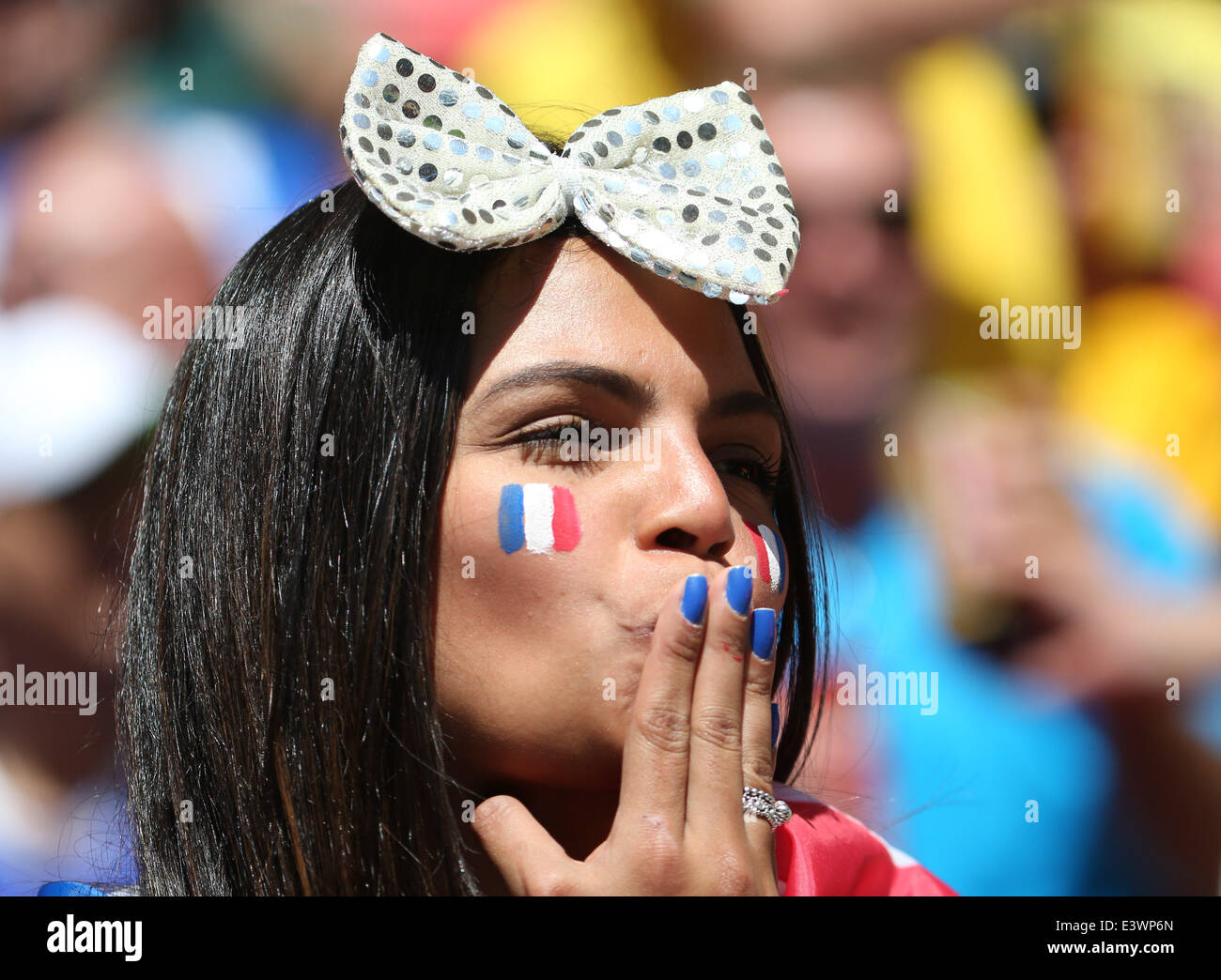 Brasilia, Brazil. 30th June, 2014. A France's fan poses before a Round of 16 match between France and Nigeria of 2014 FIFA World Cup at the Estadio Nacional Stadium in Brasilia, Brazil, on June 30, 2014. Credit:  Li Ming/Xinhua/Alamy Live News Stock Photo