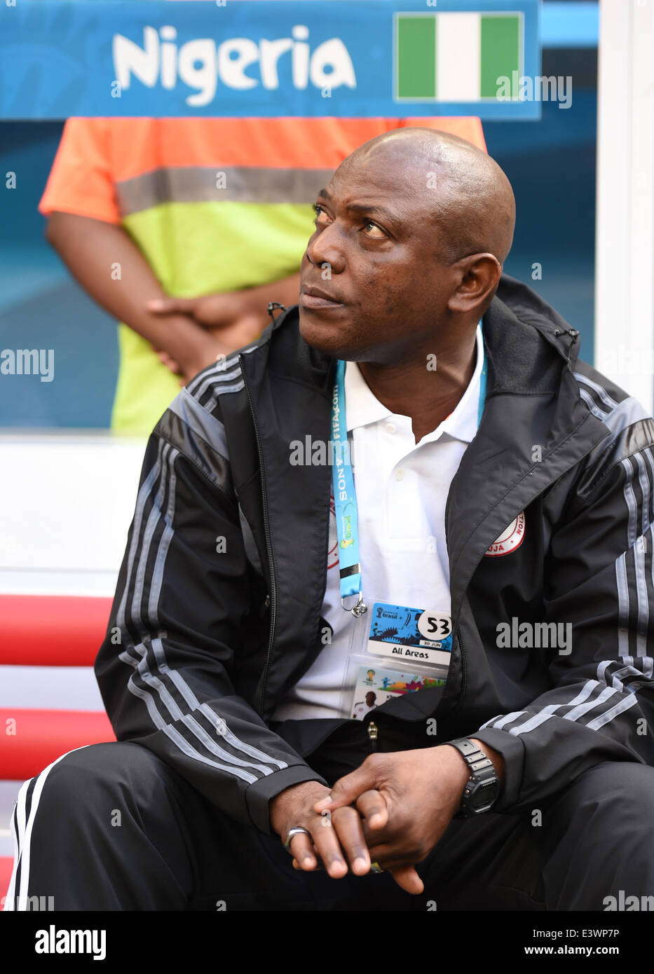 Brasilia, Brazil. 30th June, 2014. Head coach Stephen Keshi of Nigeria seen during the FIFA World Cup 2014 round of 16 match between France and Nigeria at the Estadio National Stadium in Brasilia, Brazil, on 30 June 2014. Credit:  dpa picture alliance/Alamy Live News Stock Photo