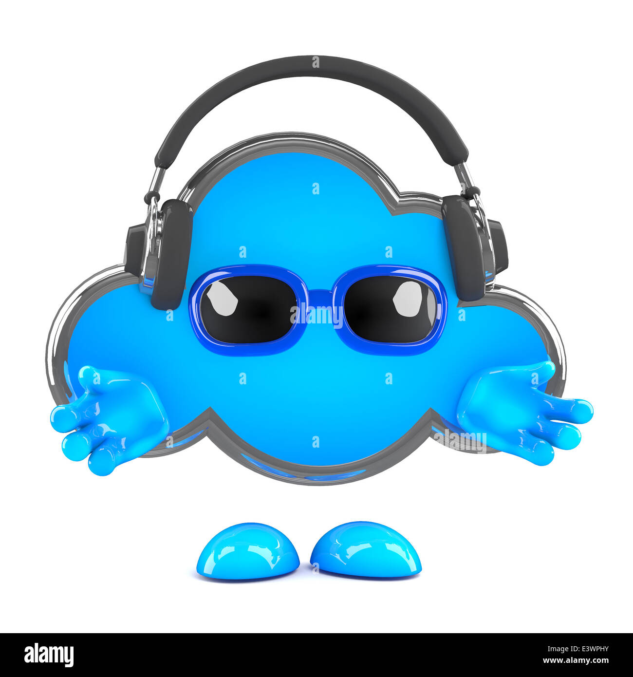3d Cloud character is wearing headphones Stock Photo