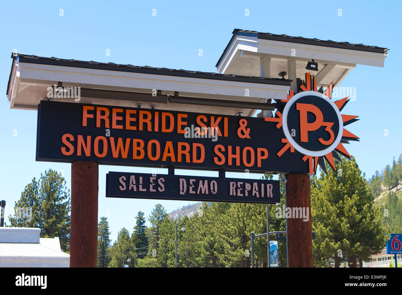 Freeride Ski and snowboard shop in Mammoth lakes California Stock Photo