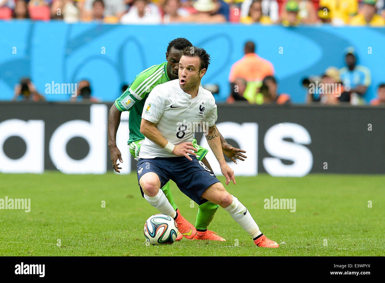Brasilia, Brazil. 30th June, 2014. FIFA World Cup 2014 round of 16 match between France and Nigeria at the Estadio National Stadium in Brasilia, Brazil, on 30 June 2014. Mathieu Valbuena (Fra) Credit:  Action Plus Sports Images/Alamy Live News Stock Photo