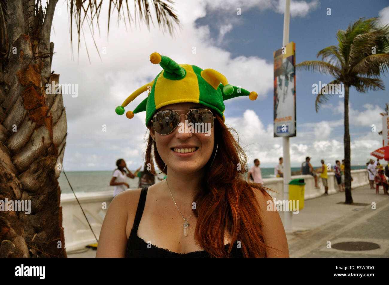 Fifa Fan Fest, Brasilien vs. Chile, Brasilianischer Fan, Barra, Salvador da Bahia, Brasilien. Editorial use only. Stock Photo