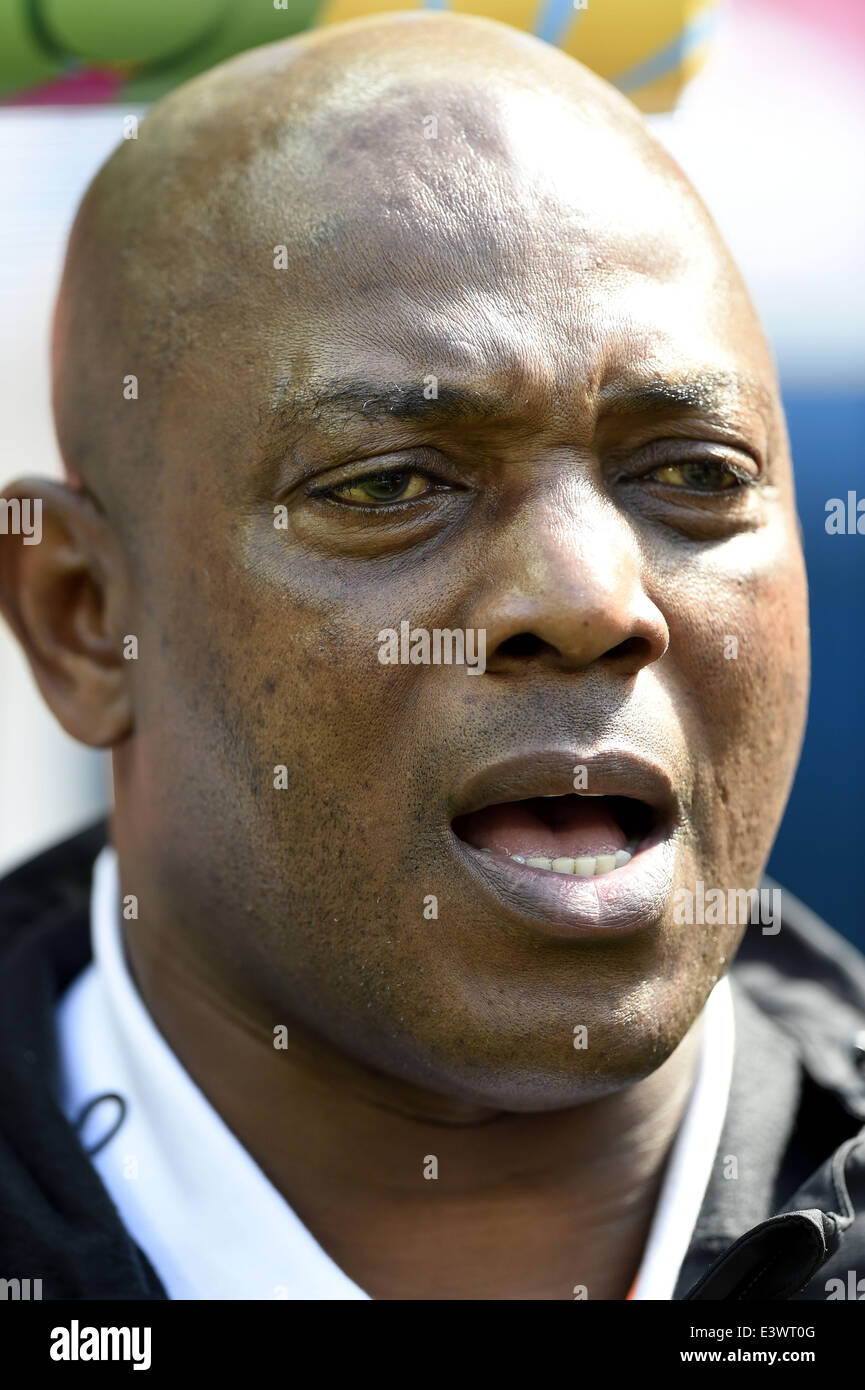 Brasilia, Brazil. 30th June, 2014. Nigeria's Stephen Keshi reacts during a Round of 16 match between France and Nigeria of 2014 FIFA World Cup at the Estadio Nacional Stadium in Brasilia, Brazil, on June 30, 2014. Credit:  Xinhua/Alamy Live News Stock Photo