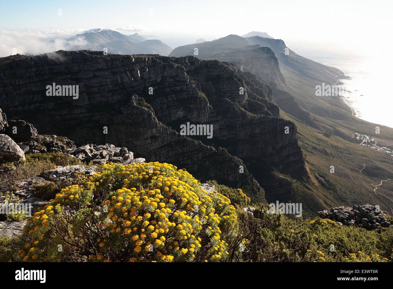 Aerial view from Table Mountain of the Twelve Apostles mountains and the Atlantic seaboard Stock Photo
