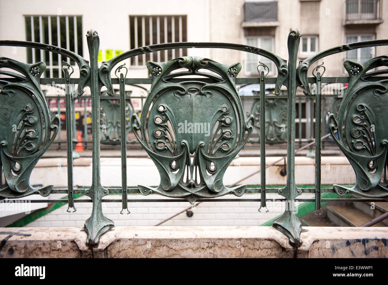 ironwork railings of the metropolitain metro station of pigalle, paris, france Stock Photo