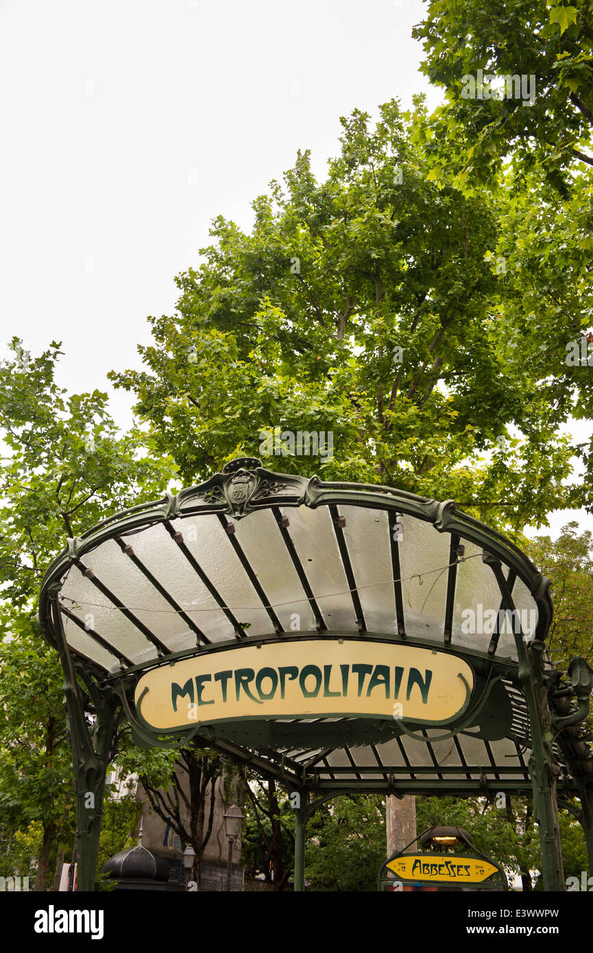the glazed canopy of the metropolitain metro subway station of abbesses paris france Stock Photo