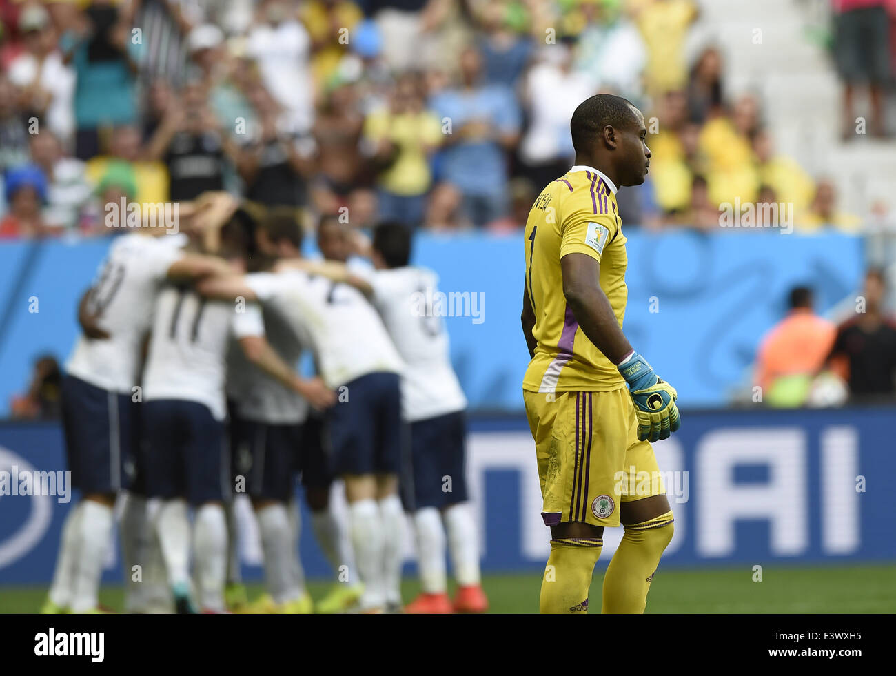 Brasilia, Brazil. 30th June, 2014. Nigeria's goalkeeper Vincent Enyeama reacts during a Round of 16 match between France and Nigeria of 2014 FIFA World Cup at the Estadio Nacional Stadium in Brasilia, Brazil, on June 30, 2014. France won 2-0 over Nigeria and qualified for quarter-finals here on Monday. Credit:  Qi Heng/Xinhua/Alamy Live News Stock Photo