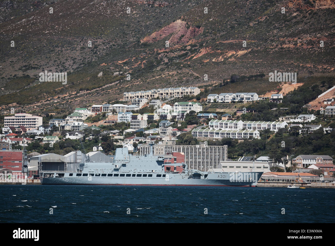 Battleship in Simon's Town, False Bay Stock Photo