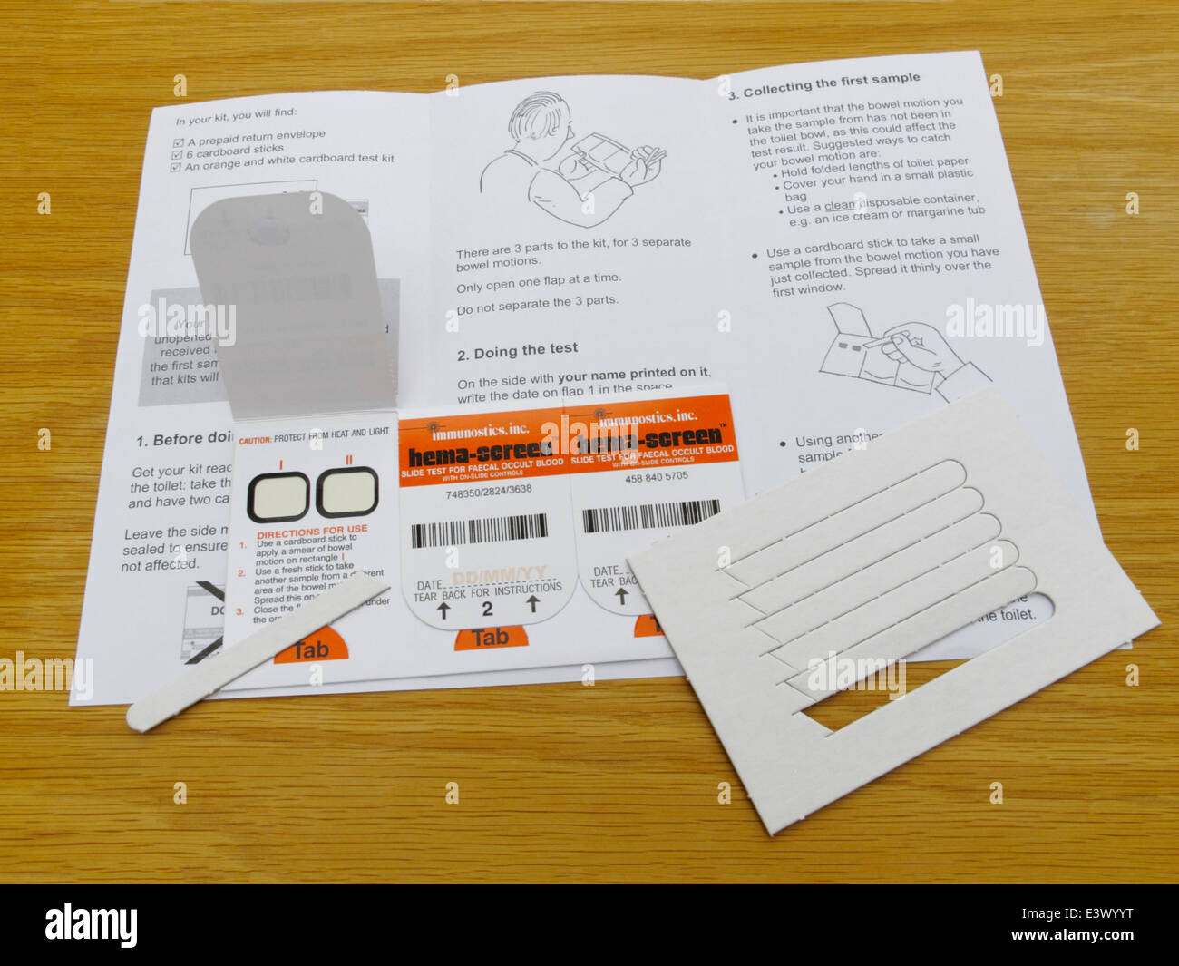 Slide test for faecal occult blood mass screening for bowel cancer in UK. Operated by