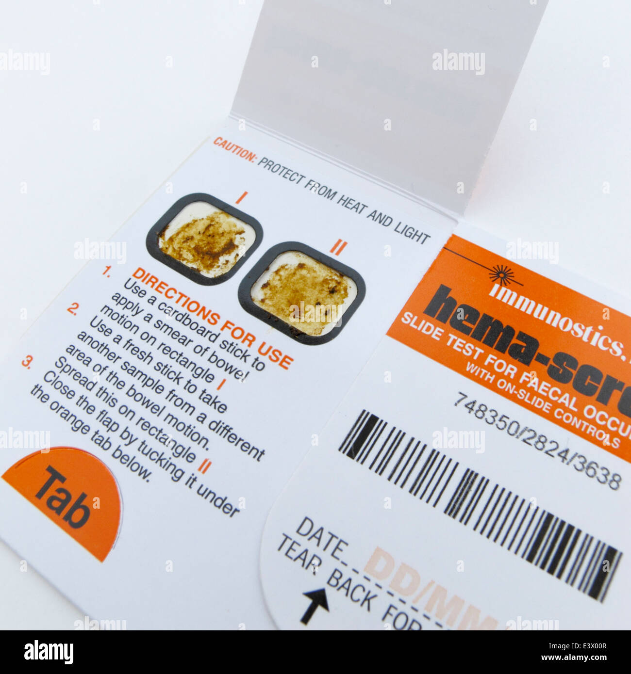 Slide test for faecal occult blood mass screening for bowel cancer in UK. Operated by