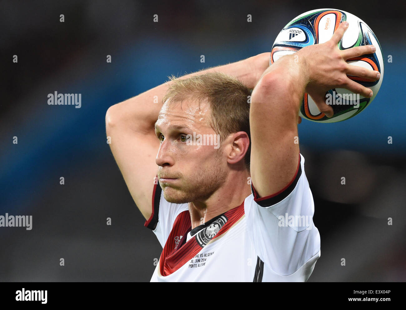 Porto Alegre, Brazil. 30th June, 2014. Germany's Benedikt Hoewedes in action during the FIFA World Cup 2014 round of 16 soccer match between Germany and Algeria at the Estadio Beira-Rio in Porto Alegre, Brazil, 30 June 2014. Photo: Marcus Brandt/dpa/Alamy Live News Stock Photo
