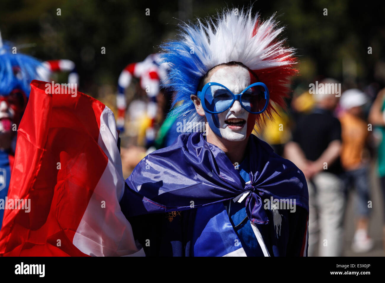 Brasilia, Brazil. 30th June, 2014. A France's fan is seen outside the Estadio Nacional Stadium in Brasilia, Brazil, on June 30, 2014, ahead of a Round of 16 match between France and Nigeria of 2014 FIFA World Cup. © Jhon Paz/Xinhua/Alamy Live News Stock Photo