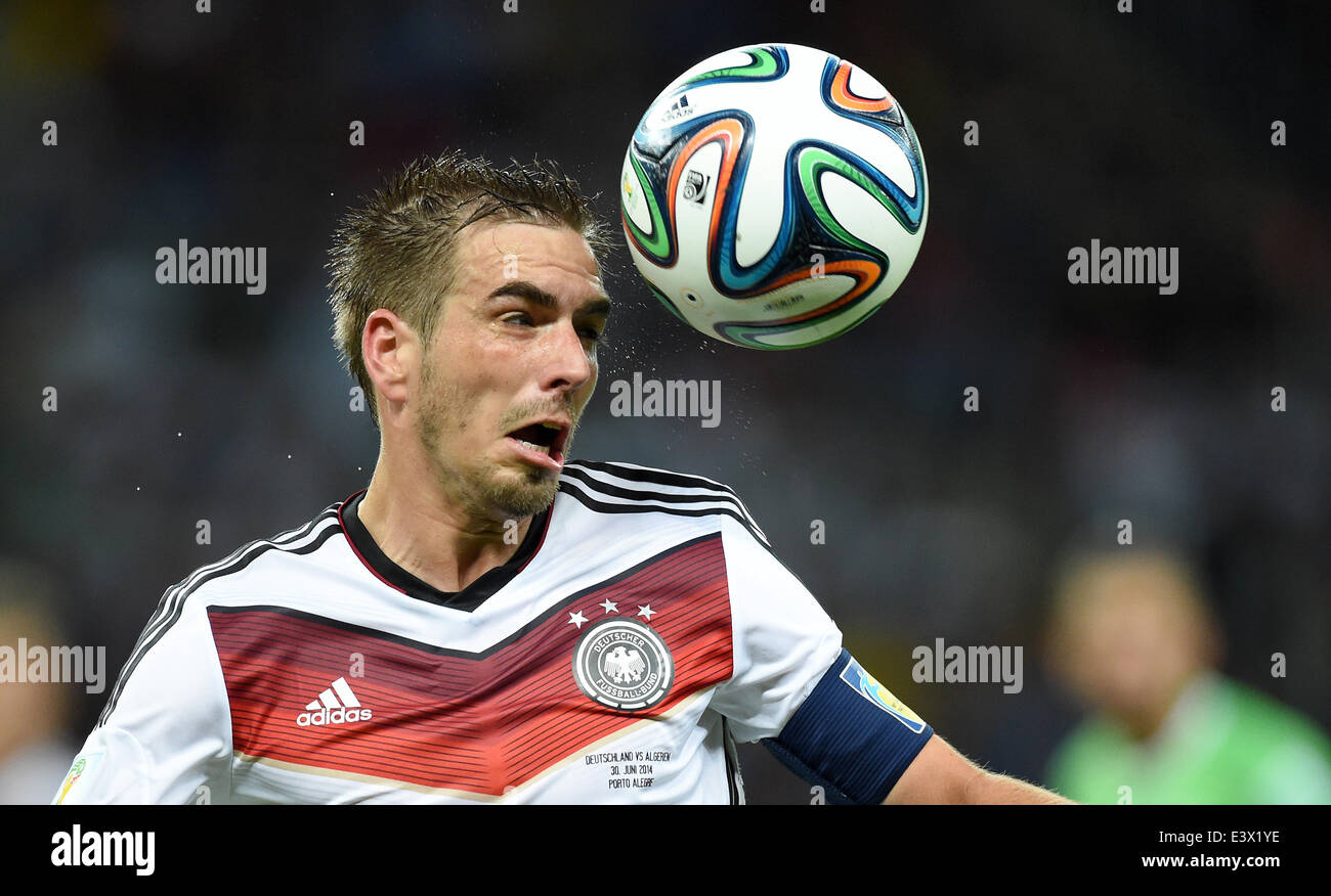 Porto Alegre, Brazil. 30th June, 2014. Germany's Philipp Lahm in action during the FIFA World Cup 2014 round of 16 soccer match between Germany and Algeria at the Estadio Beira-Rio in Porto Alegre, Brazil, 30 June 2014. Photo: Marcus Brandt/dpa/Alamy Live News Stock Photo