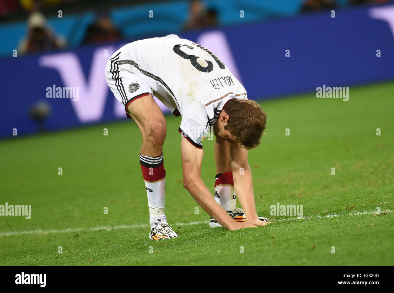 Porto Alegre, Brazil. 30th June, 2014. Germany's Thomas Muller reacts after missing a chance during a Round of 16 match between Germany and Algeria of 2014 FIFA World Cup at the Estadio Beira-Rio Stadium in Porto Alegre, Brazil, on June 30, 2014. Credit:  Li Ga/Xinhua/Alamy Live News Stock Photo