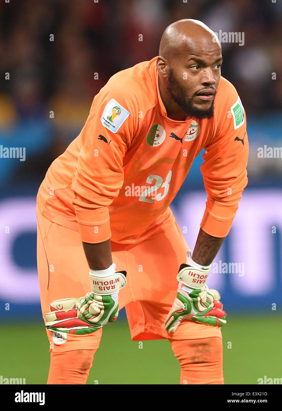 Porto Alegre, Brazil. 30th June, 2014. Goalkeeper Rais Mbolhi of Algeria seen during the FIFA World Cup 2014 round of 16 soccer match between Germany and Algeria at the Estadio Beira-Rio in Porto Alegre, Brazil, 30 June 2014. Photo: Andreas Gebert/dpa/Alamy Live News Stock Photo