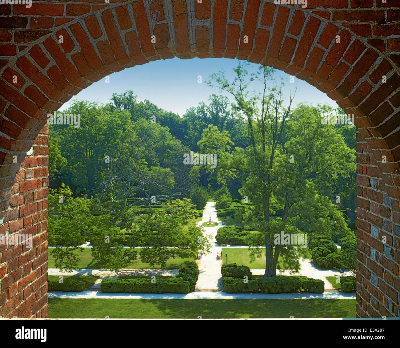 USA, Virginia, Stratford Hall Plantation, Westmoreland County ,View of gardens from chimney tower, home of Robert E. Lee Stock Photo