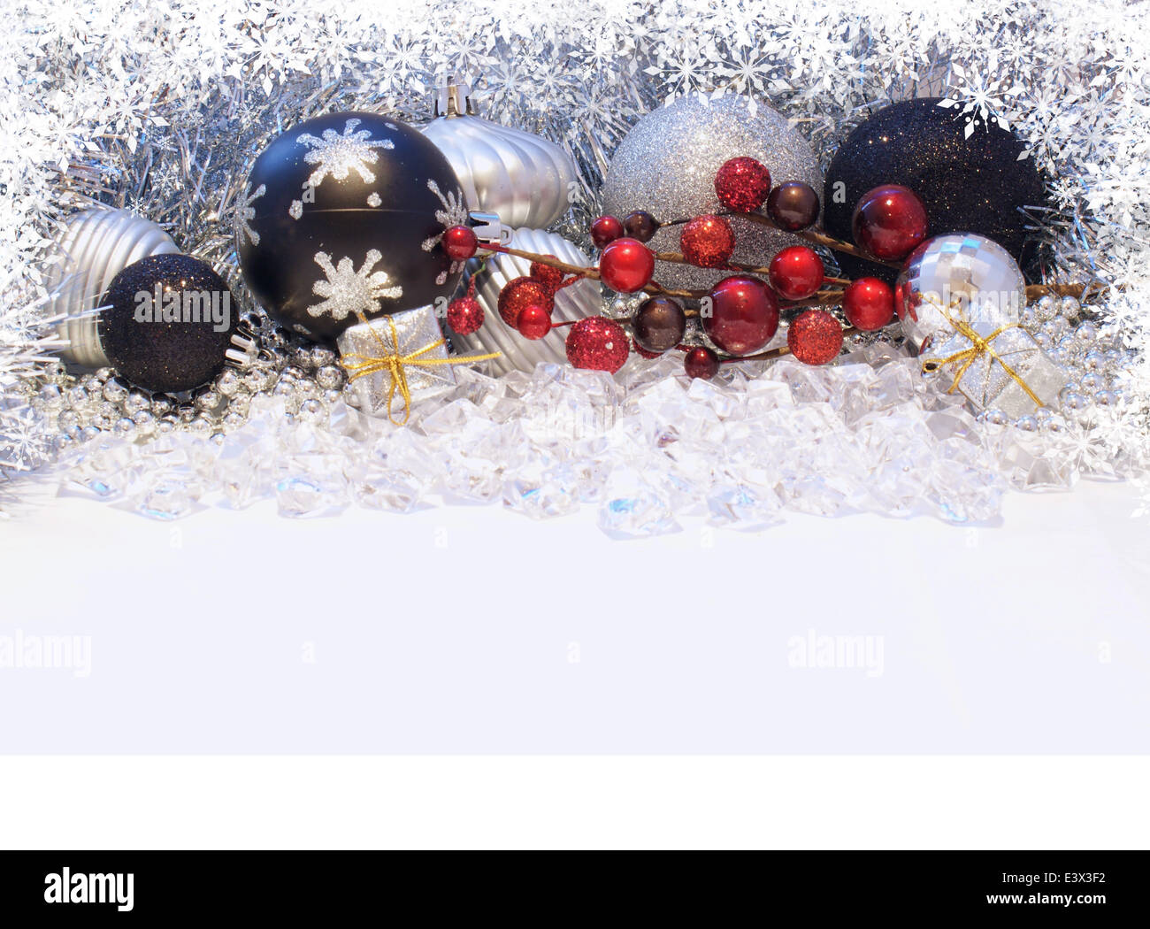 Christmas decorations background with a snowflake border Stock Photo ...