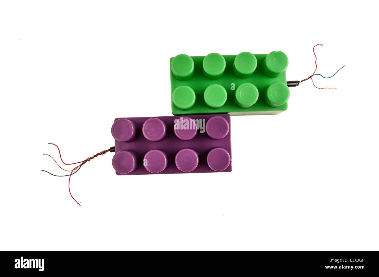 building blocks connected to open wires Stock Photo Alamy
