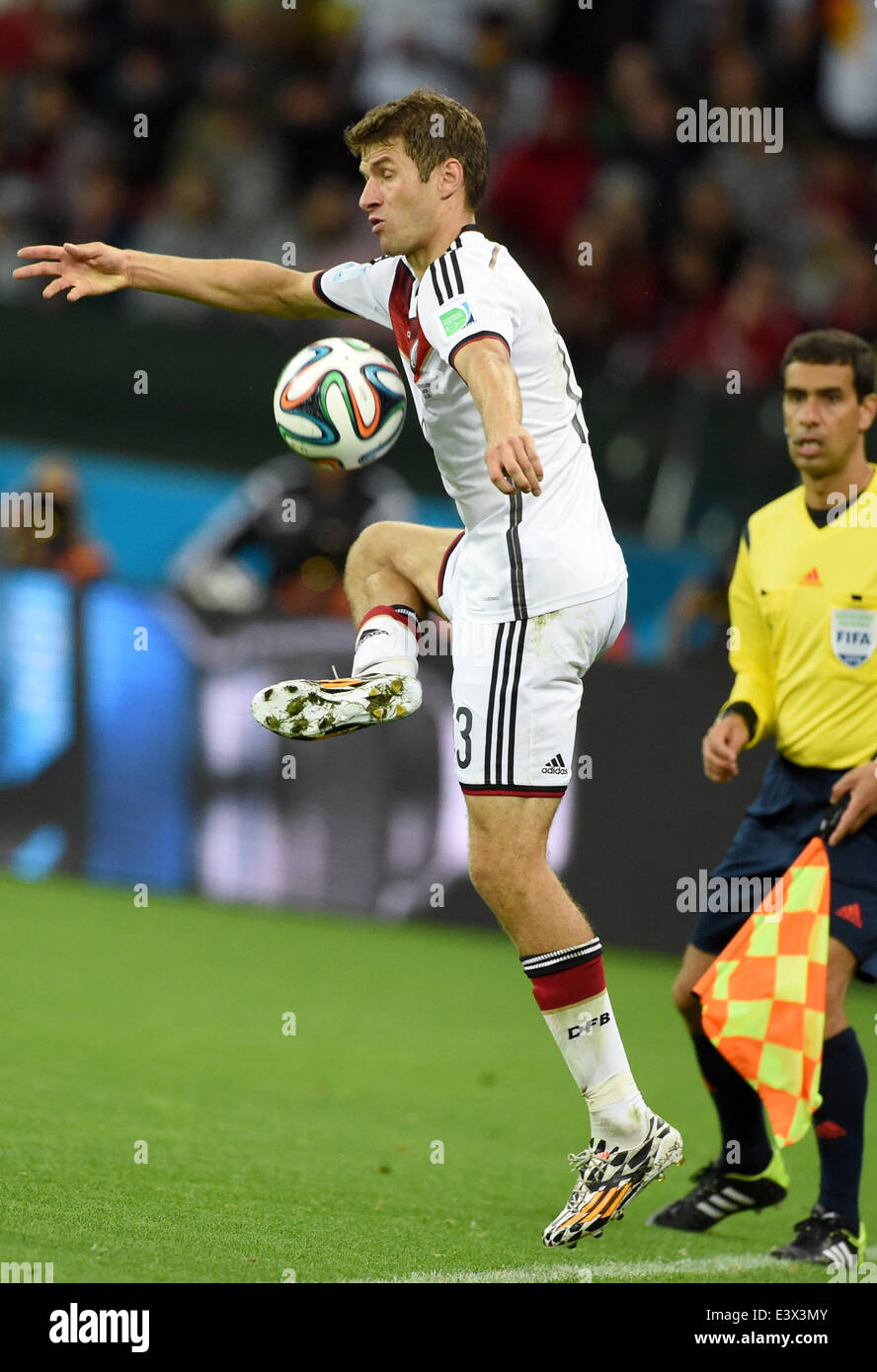 Porto Alegre, Brazil. 30th June, 2014. Thomas Mueller of Germany in action during the FIFA World Cup 2014 round of 16 soccer match between Germany and Algeria at the Estadio Beira-Rio in Porto Alegre, Brazil, 30 June 2014. Photo: Marcus Brandt/dpa/Alamy Live News Stock Photo