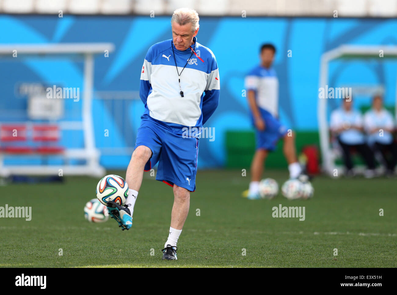Sao Paulo, Brazil. 30th June, 2014. Switzerland's Ottmar Hitzfeld is seen in a training session in Sao Paulo, Brazil, on June 30, 2014. Switzerland will face Argentina here in a Round of 16 match of 2014 FIFA World Cup on Tuesday. © TELAM/Xinhua/Alamy Live News Stock Photo