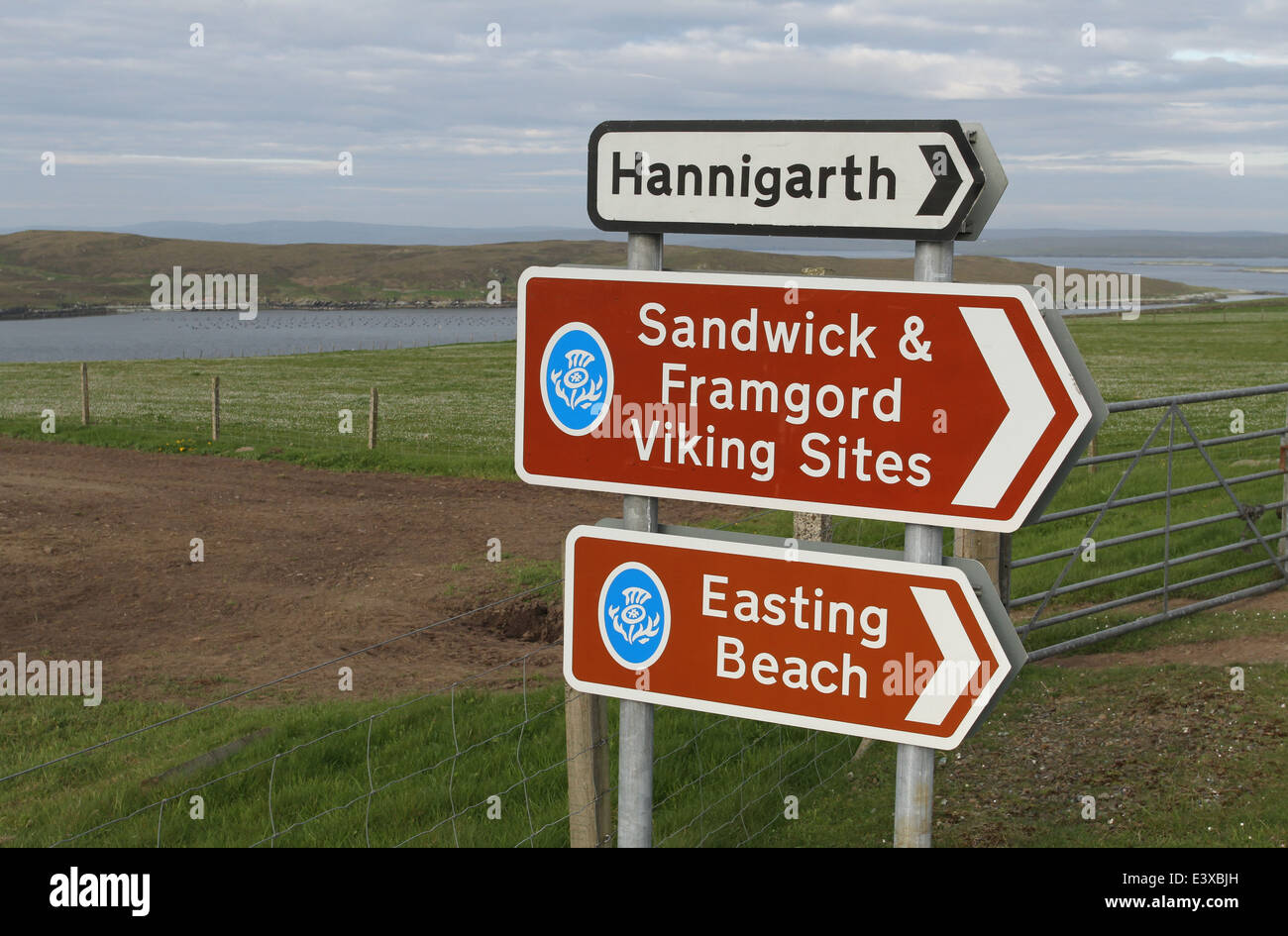 Tourist Sign post Unst Shetland Scotland  June 2014 Stock Photo