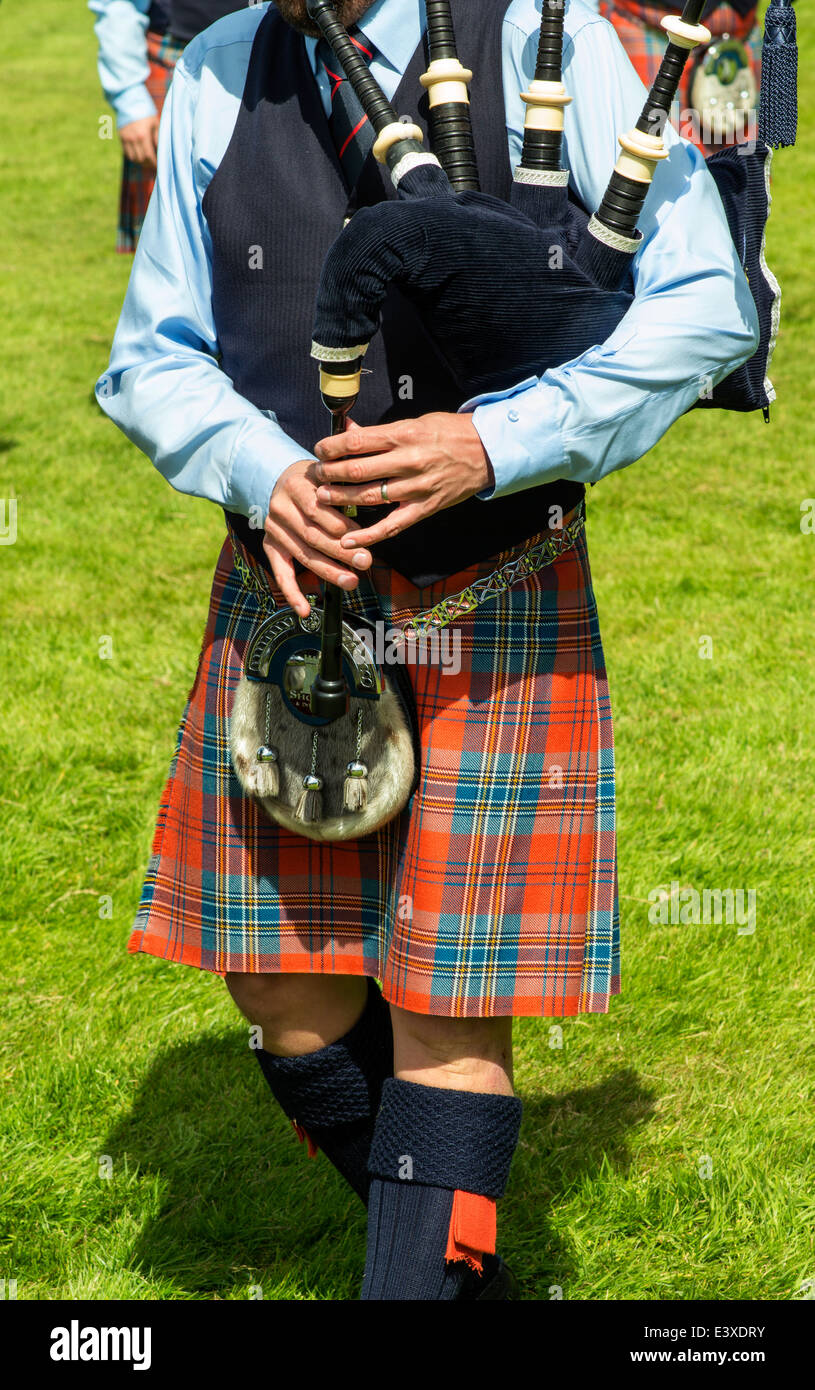 FINGERS PLAY ON THE CHANTER OF THE BAGPIPES AT THE EUROPEAN PIPE BAND CHAMPIONSHIPS IN FORRES SCOTLAND 2014 Stock Photo