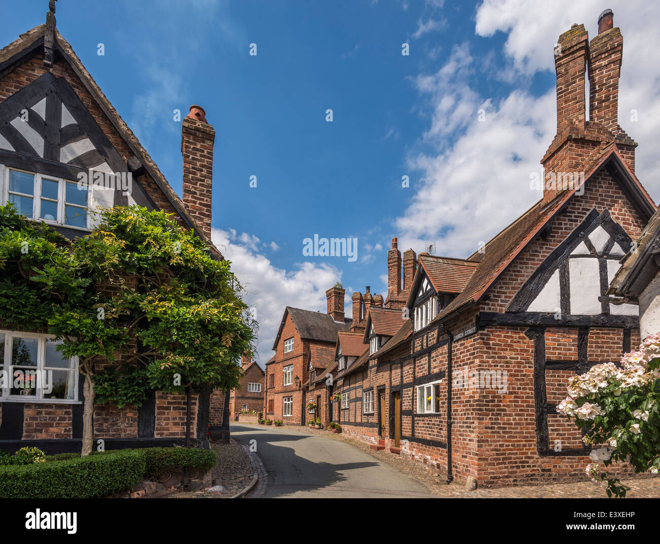 The pretty country village of Great Budworth near Warrington in Cheshire, North West England. Church Street. Stock Photo