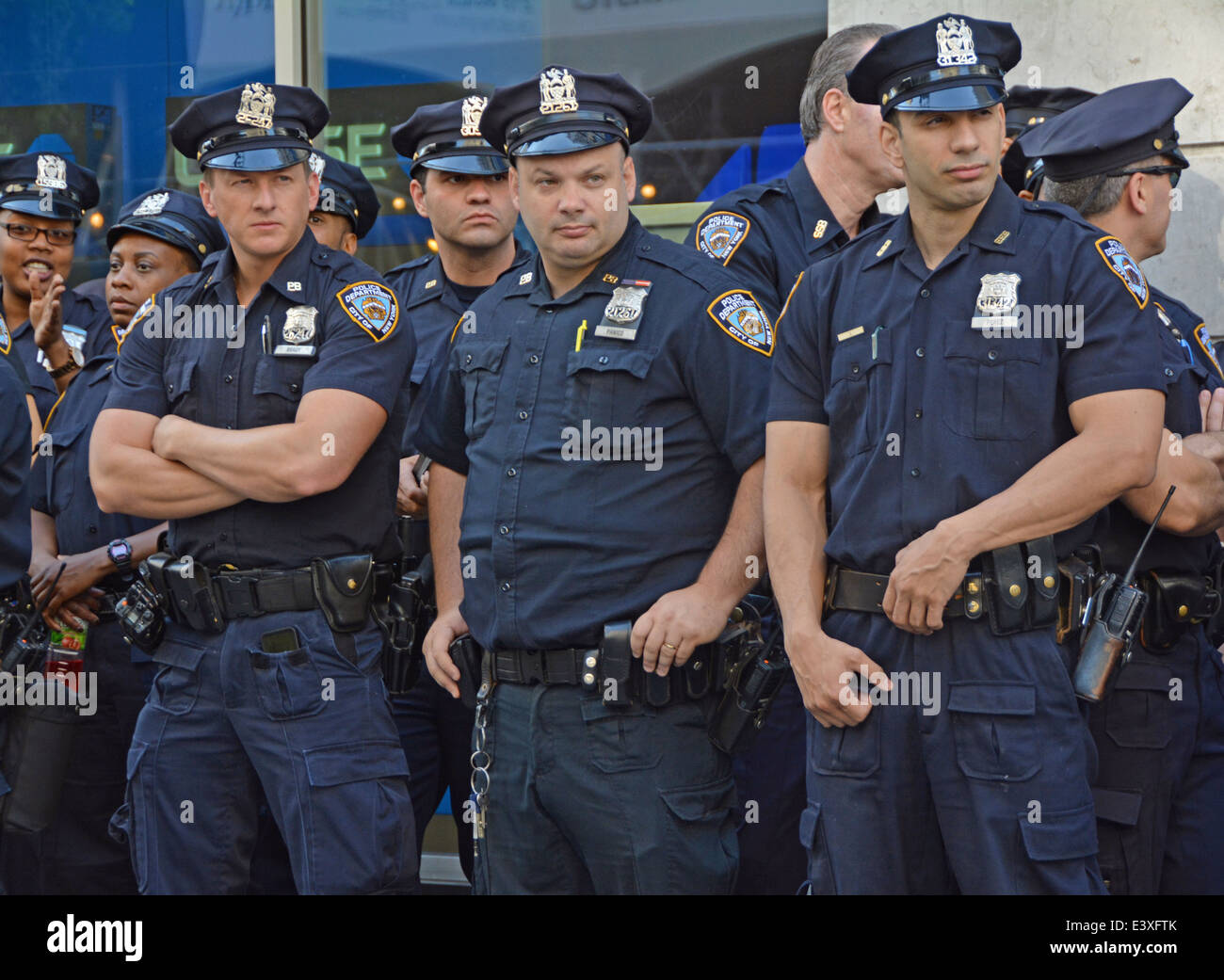 A group of policemen await instruction before the Gay Pride Parade in New York City. Stock Photo