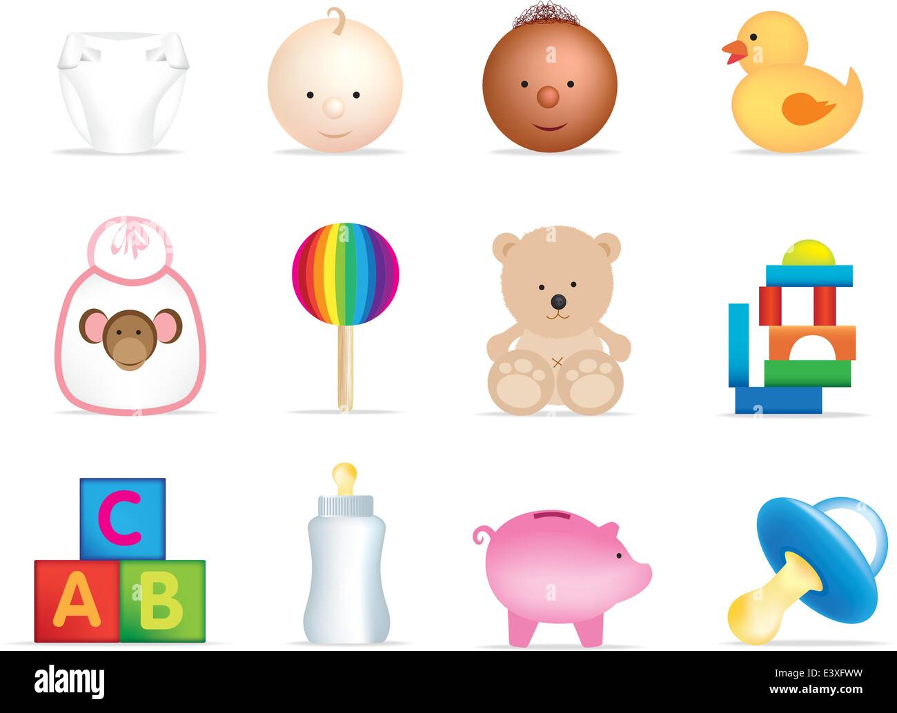 set of illustrations of baby objects and toys Stock Vector