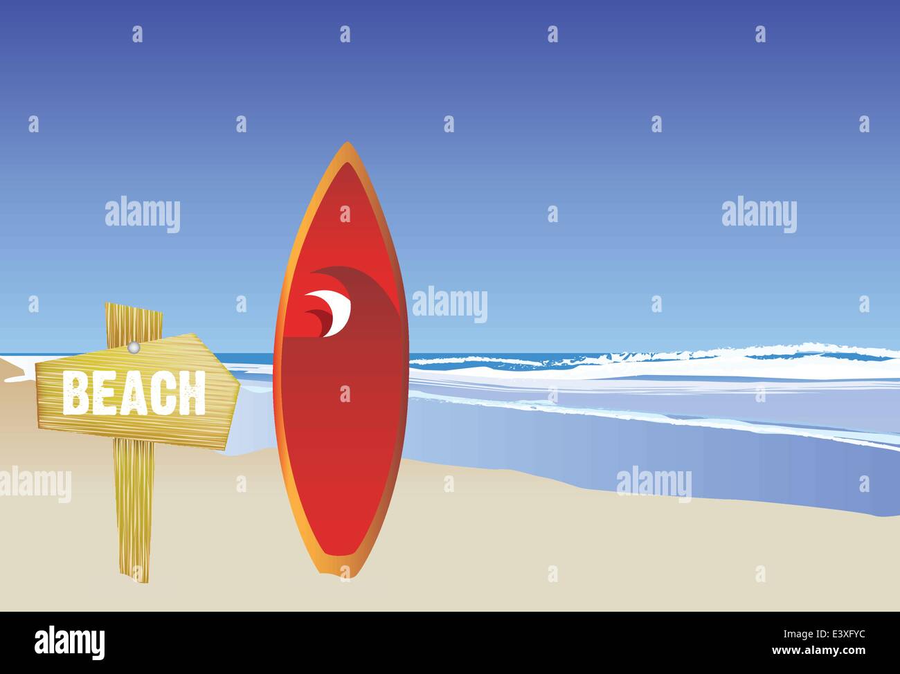 illustration of a modern style beach and surfboard Stock Vector Image ...
