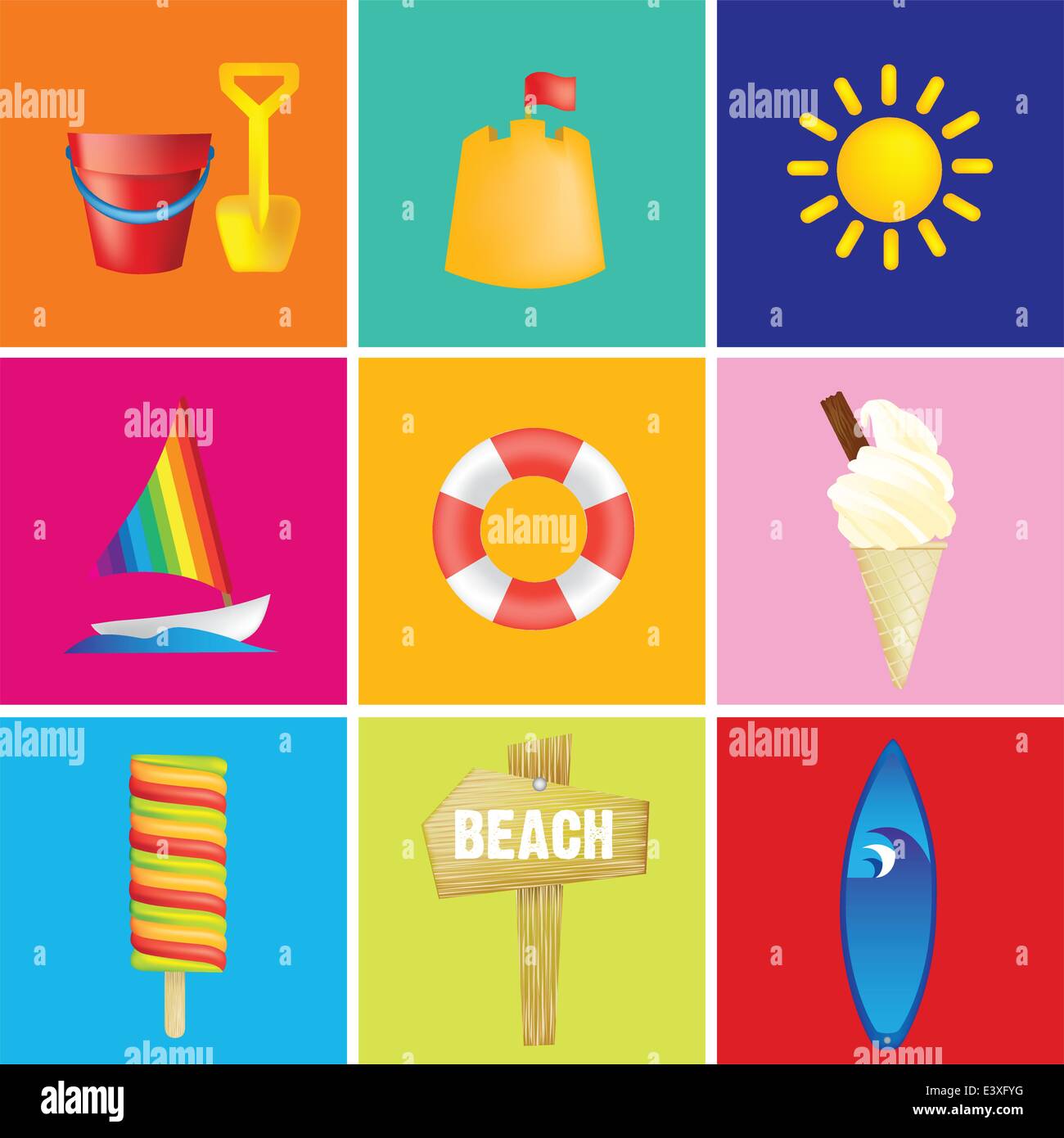 illustration of a beach or seaside holiday or vacation Stock Vector