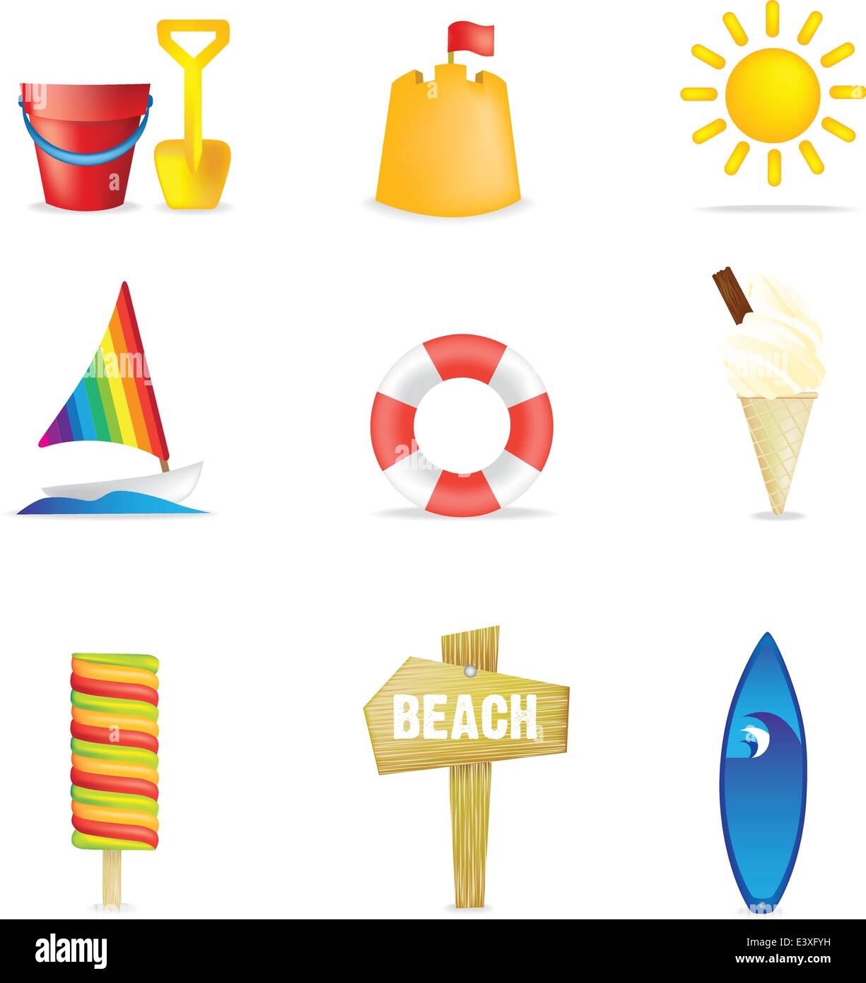 Set of 9 3d beach images Stock Vector
