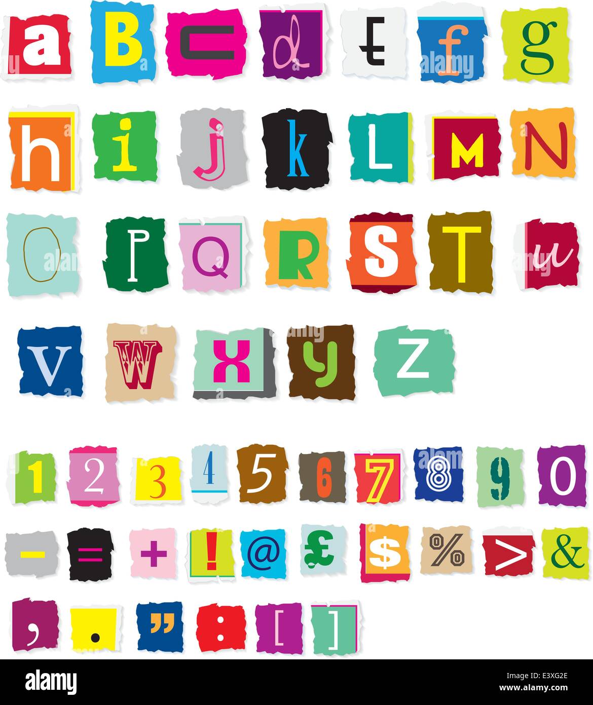 different styles of ransom style designed alphabet and numbers ...