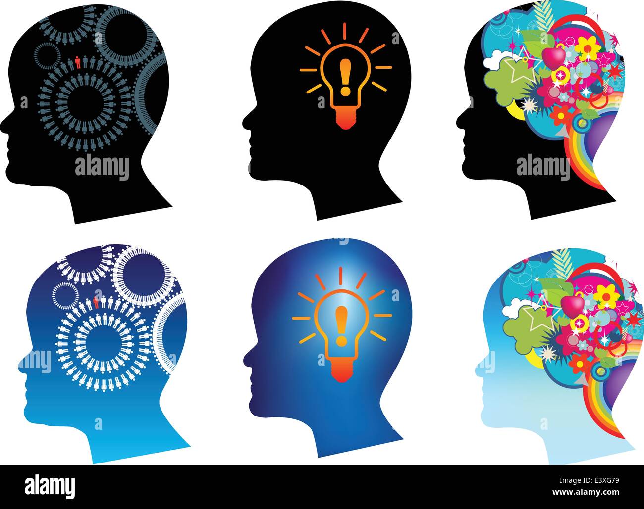 Abstract thought and thinking and brain power illustrations Stock Vector
