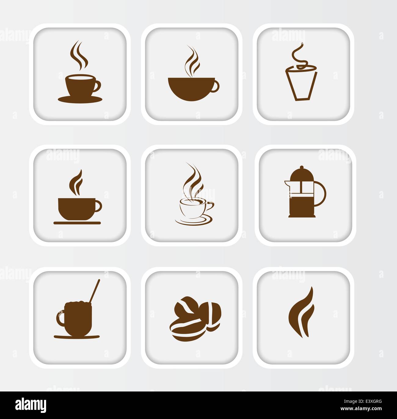 Selection of symbols or icons for coffee and coffee shops isolated on