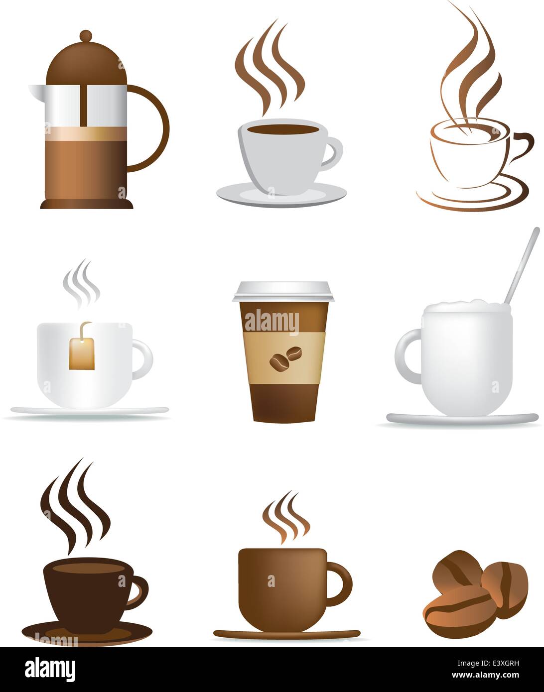coffee illustration set of icons and coloured symbols Stock Vector